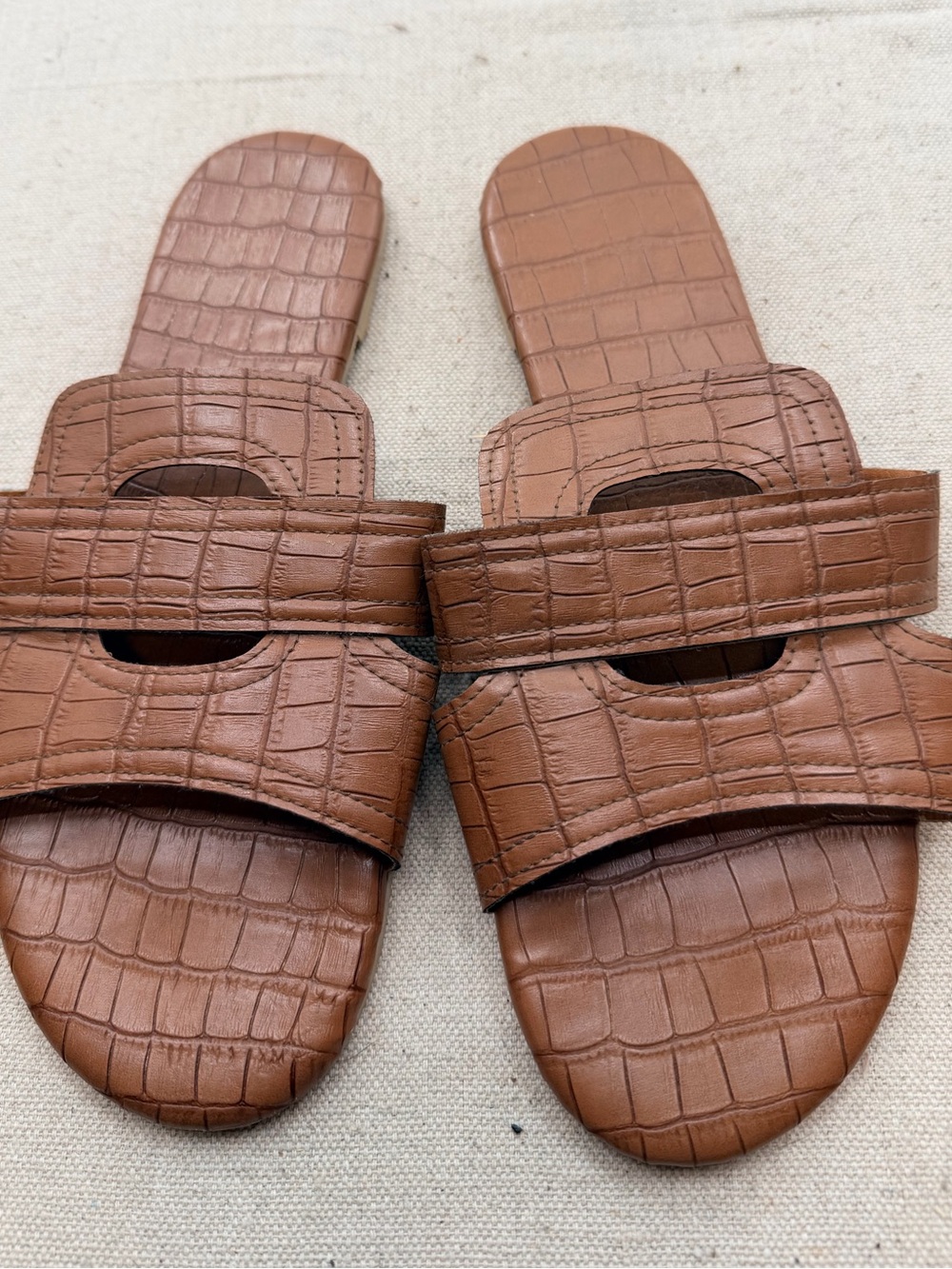 Women's Brown Faux-Croc Slide Sandals